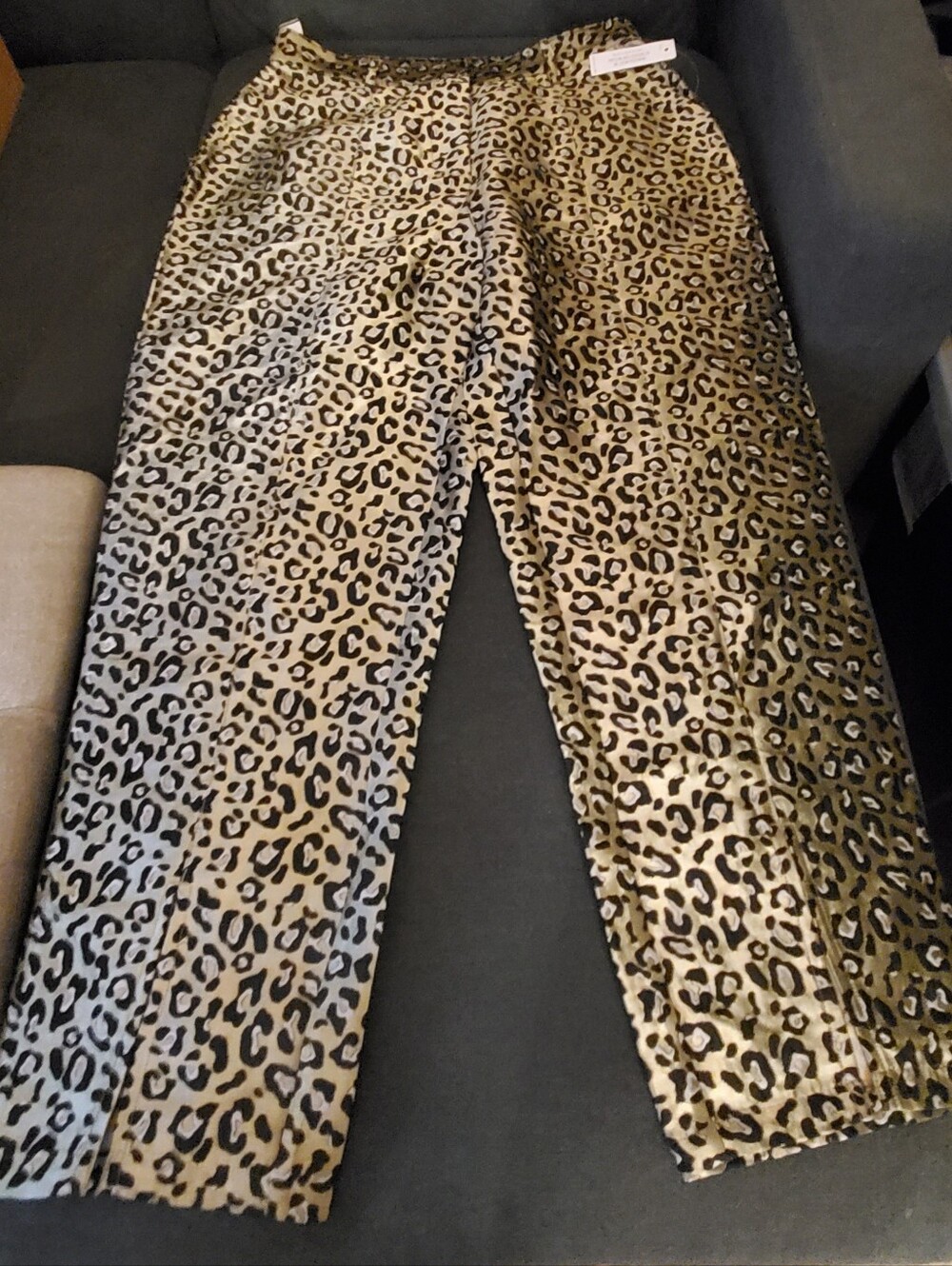 Women's Gold, Black, Cream Jacquard Metallic Leopard Print Pants